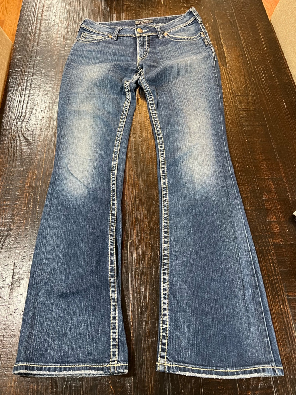 Silver Suki Surplus Bootcut Jeans Womens Tag 30 Thick Stitch Distressed Cowgirl